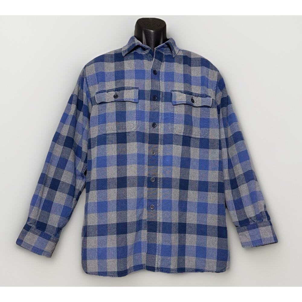 LL BEAN Medium Traditional Fit Chamois Cloth Blue Buffalo Plaid Flannel‎ Shirt